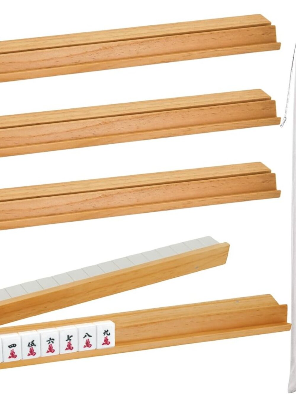 Wooden Mahjong Racks with Magnetic Pushers, Set of 4, Natural Pine, 17.5 in.